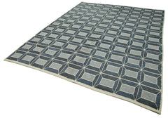 Purpleocco White Geometric Wool Cotton Handmade Rug 7'7'' x 10'3''