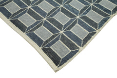 Purpleocco White Geometric Wool Cotton Handmade Rug 7'7'' x 10'3''