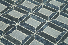 Purpleocco White Geometric Wool Cotton Handmade Rug 7'7'' x 10'3''