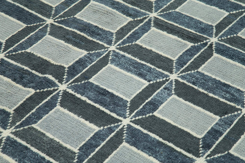 Purpleocco White Geometric Wool Cotton Handmade Rug 7'7'' x 10'3''