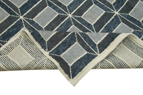 Purpleocco White Geometric Wool Cotton Handmade Rug 7'7'' x 10'3''