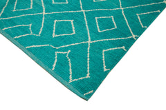 Purpleocco Turquoise Geometric Wool Cotton Handmade Rug 7'9'' x 10'4''