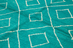 Purpleocco Turquoise Geometric Wool Cotton Handmade Rug 7'9'' x 10'4''