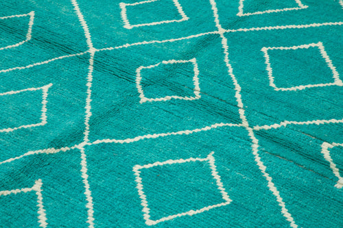 Purpleocco Turquoise Geometric Wool Cotton Handmade Rug 7'9'' x 10'4''