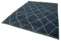 Purpleocco Blue Geometric Wool Cotton Handmade Rug 7'8'' x 10'0''