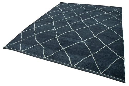 Purpleocco Blue Geometric Wool Cotton Handmade Rug 7'8'' x 10'0''