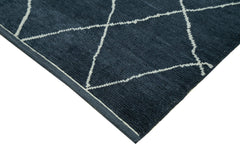 Purpleocco Blue Geometric Wool Cotton Handmade Rug 7'8'' x 10'0''