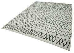 Purpleocco Beige Geometric Wool Cotton Handmade Rug 7'4'' x 10'6''