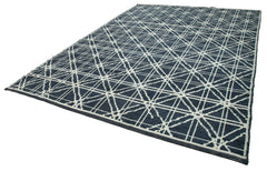 Purpleocco Blue Geometric Wool Cotton Handmade Rug 8'9'' x 12'7''