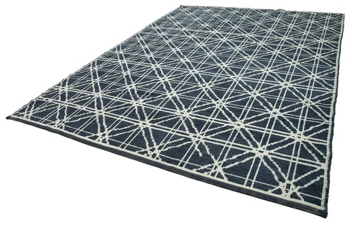 Purpleocco Blue Geometric Wool Cotton Handmade Rug 8'9'' x 12'7''