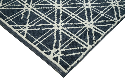 Purpleocco Blue Geometric Wool Cotton Handmade Rug 8'9'' x 12'7''