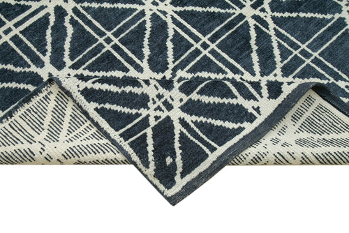 Purpleocco Blue Geometric Wool Cotton Handmade Rug 8'9'' x 12'7''