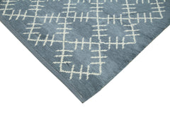 Purpleocco Blue Geometric Wool Cotton Handmade Rug 9'1'' x 11'7''