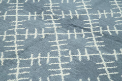 Purpleocco Blue Geometric Wool Cotton Handmade Rug 9'1'' x 11'7''