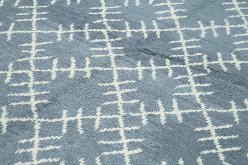 Purpleocco Blue Geometric Wool Cotton Handmade Rug 9'1'' x 11'7''