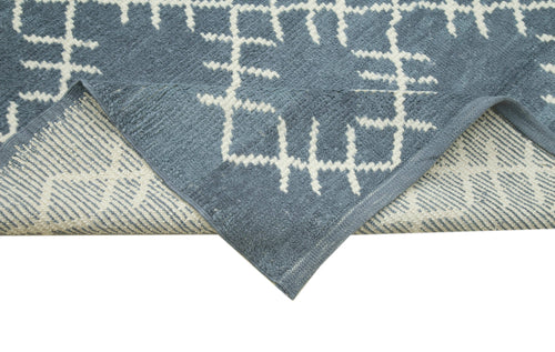 Purpleocco Blue Geometric Wool Cotton Handmade Rug 9'1'' x 11'7''