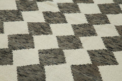 Purpleocco Beige Geometric Wool Cotton Handmade Rug 9'0'' x 12'6''