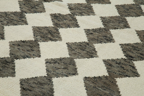 Purpleocco Beige Geometric Wool Cotton Handmade Rug 9'0'' x 12'6''