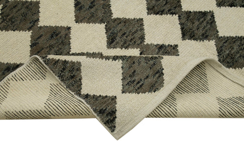 Purpleocco Beige Geometric Wool Cotton Handmade Rug 9'0'' x 12'6''