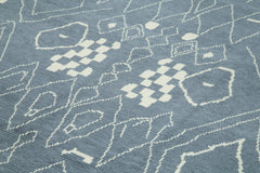 Purpleocco Blue Geometric Wool Cotton Handmade Rug 9'10'' x 14'1''