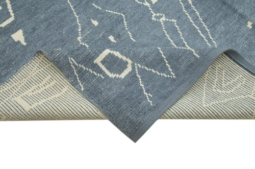 Purpleocco Blue Geometric Wool Cotton Handmade Rug 9'10'' x 14'1''