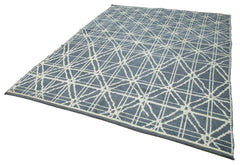 Purpleocco Grey Geometric Wool Cotton Handmade Rug 7'7'' x 10'0''