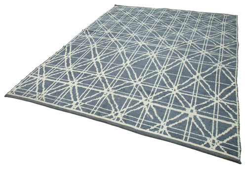 Purpleocco Grey Geometric Wool Cotton Handmade Rug 7'7'' x 10'0''