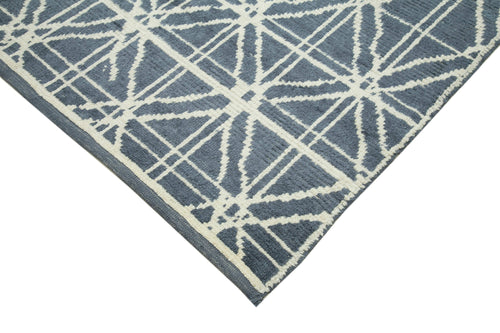 Purpleocco Grey Geometric Wool Cotton Handmade Rug 7'7'' x 10'0''