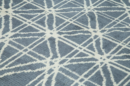 Purpleocco Grey Geometric Wool Cotton Handmade Rug 7'7'' x 10'0''
