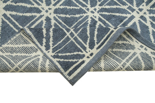 Purpleocco Grey Geometric Wool Cotton Handmade Rug 7'7'' x 10'0''