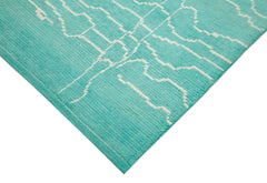 Purpleocco Turquoise Geometric Wool Cotton Handmade Rug 6'8'' x 10'10''