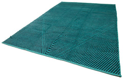 Purpleocco Turquoise Geometric Wool Cotton Handmade Rug 8'11'' x 12'5''