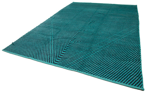 Purpleocco Turquoise Geometric Wool Cotton Handmade Rug 8'11'' x 12'5''
