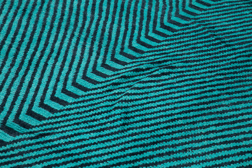 Purpleocco Turquoise Geometric Wool Cotton Handmade Rug 8'11'' x 12'5''