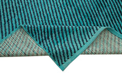 Purpleocco Turquoise Geometric Wool Cotton Handmade Rug 8'11'' x 12'5''