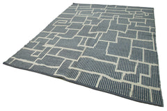 Purpleocco Grey Geometric Wool Cotton Handmade Rug 7'5'' x 9'11''