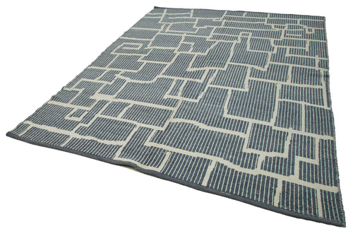 Purpleocco Grey Geometric Wool Cotton Handmade Rug 7'5'' x 9'11''