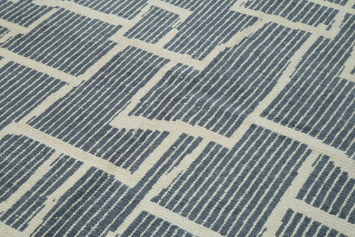 Purpleocco Grey Geometric Wool Cotton Handmade Rug 7'5'' x 9'11''
