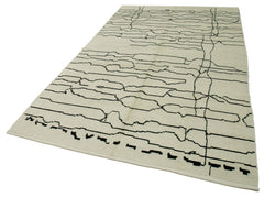 Purpleocco Beige Geometric Wool Cotton Handmade Rug 6'1'' x 9'10''