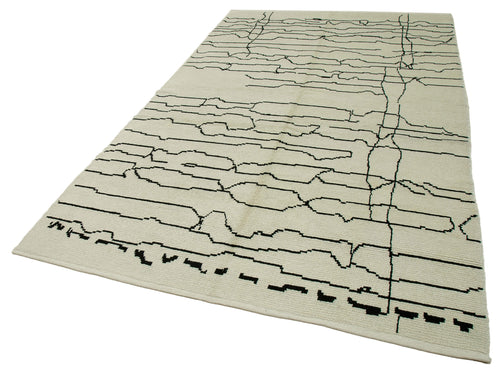 Purpleocco Beige Geometric Wool Cotton Handmade Rug 6'1'' x 9'10''