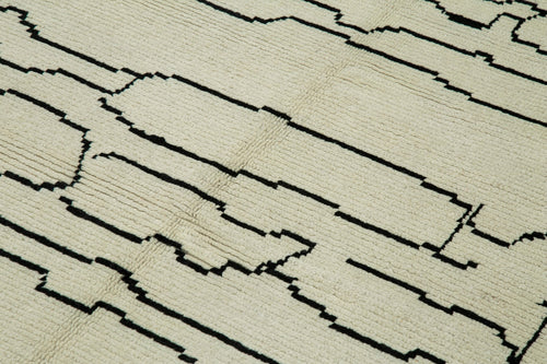 Purpleocco Beige Geometric Wool Cotton Handmade Rug 6'1'' x 9'10''