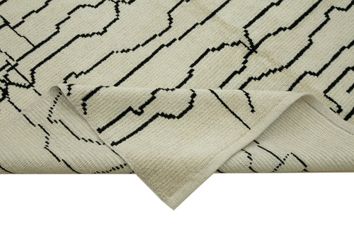 Purpleocco Beige Geometric Wool Cotton Handmade Rug 6'1'' x 9'10''