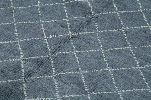 Purpleocco Grey Geometric Wool Cotton Handmade Rug 5'7'' x 7'10''