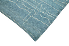 Purpleocco Blue Geometric Wool Cotton Handmade Rug 6'2'' x 8'10''