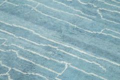 Purpleocco Blue Geometric Wool Cotton Handmade Rug 6'2'' x 8'10''