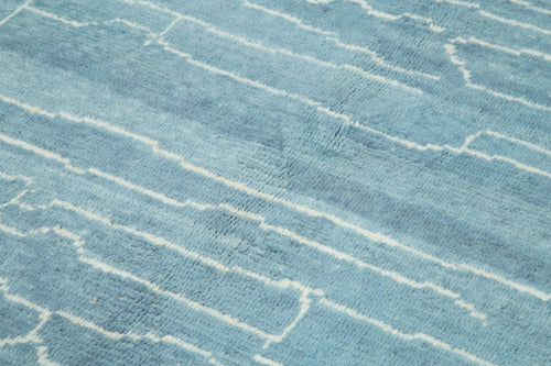 Purpleocco Blue Geometric Wool Cotton Handmade Rug 6'2'' x 8'10''