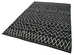 Purpleocco Black Geometric Wool Cotton Handmade Rug 6'1'' x 8'9''