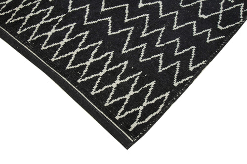 Purpleocco Black Geometric Wool Cotton Handmade Rug 6'1'' x 8'9''