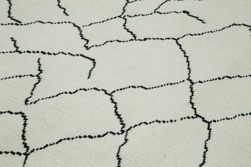 Purpleocco Beige Geometric Wool Cotton Handmade Rug 8'11'' x 12'8''