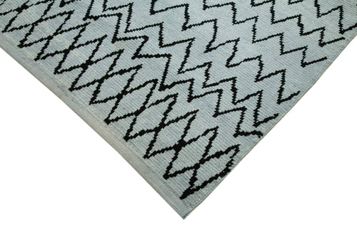 Purpleocco Blue Geometric Wool Cotton Handmade Rug 9'9'' x 14'1''